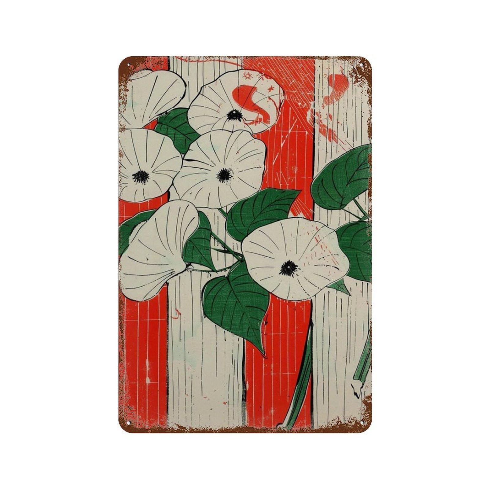 xiaoxiaoshen Japanese Morning Glory Traditional Floral Ukiyo Wall Decor Art Metal Tin Poster Modern Home Decor Art Home Bar Shop Decorations Vintage Sign 30x20cm