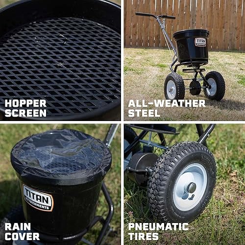 Vista 6 de Titan Attachments Esparcidor de Difusión Manual Profesional de Fertilizante de 50 lb, Extiende de 10 a 12 FT, Cuidado del Césped y Derretidor