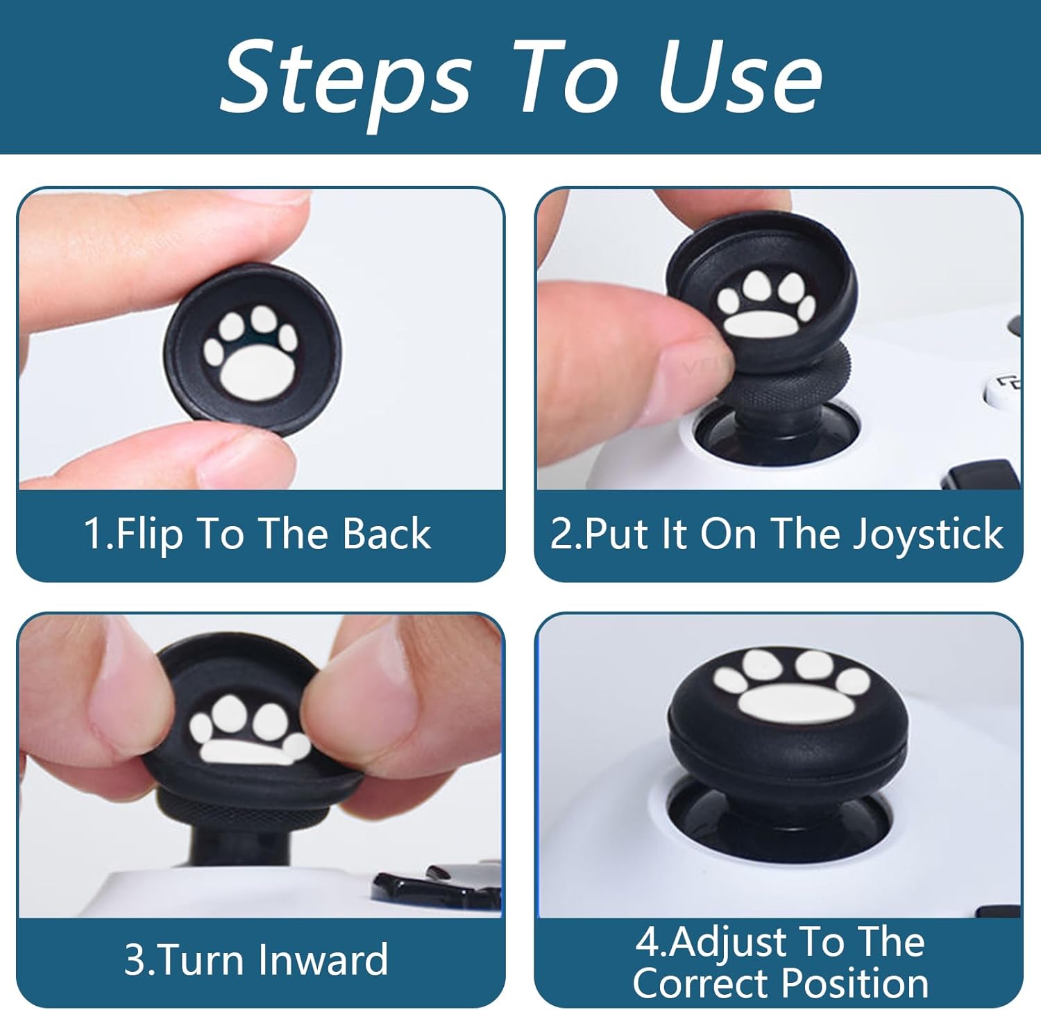 10 pcs Cute Controller Thumb Grips Cat Paw Design Silicone Thumbstick Grips Dog Paw Shape Analog Stick Caps Cover Compatible with PS4/PS5 (White-Blue, Black-White)