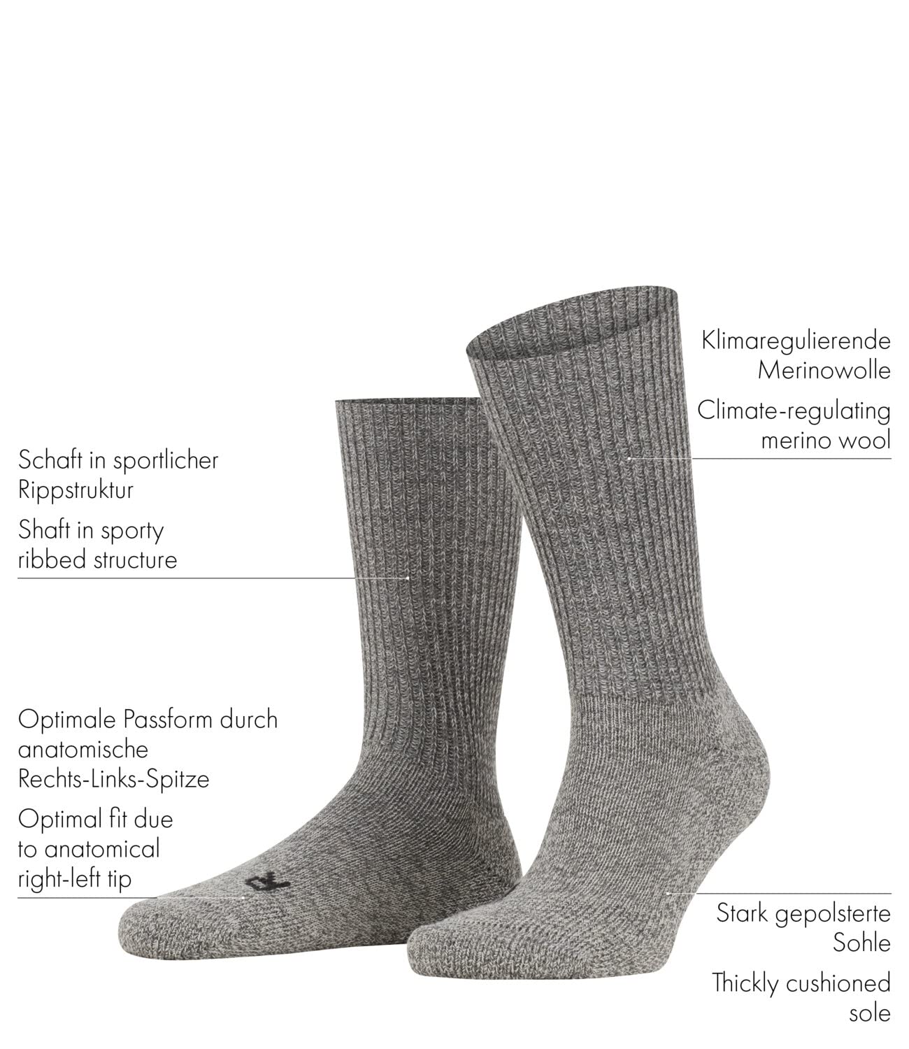 FALKE Unisex Walkie Ergo Wool Socks, Green (Palm 7918), 9-10