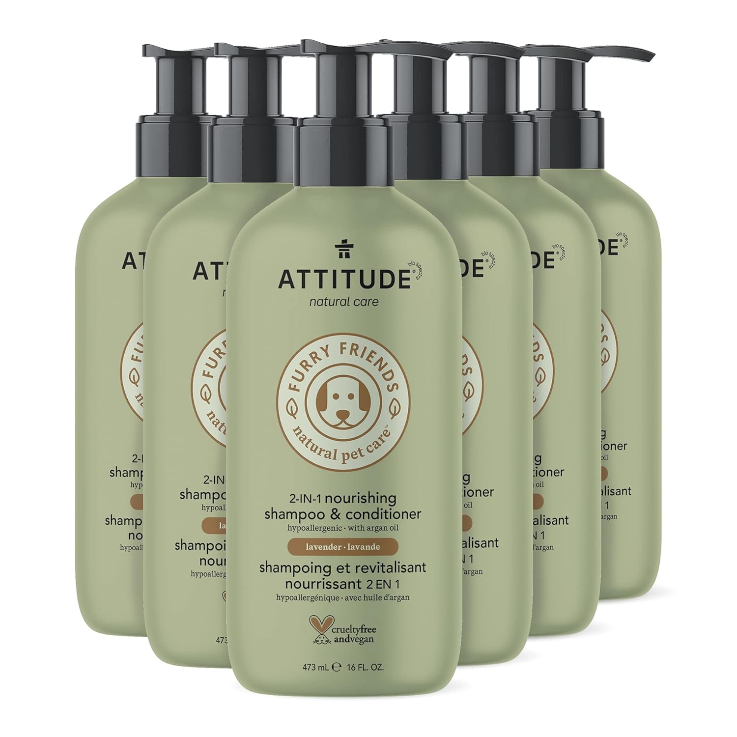 ATTITUDE Natural 2in1 Nourishing Shampoo & Conditioner for Cat & Dog, Hypoallergenic, Vegan and Cruelty-Free, Lavender & Argan Oil, 16 Fl Oz (Pack of 6),81140 : Pet Supplies
