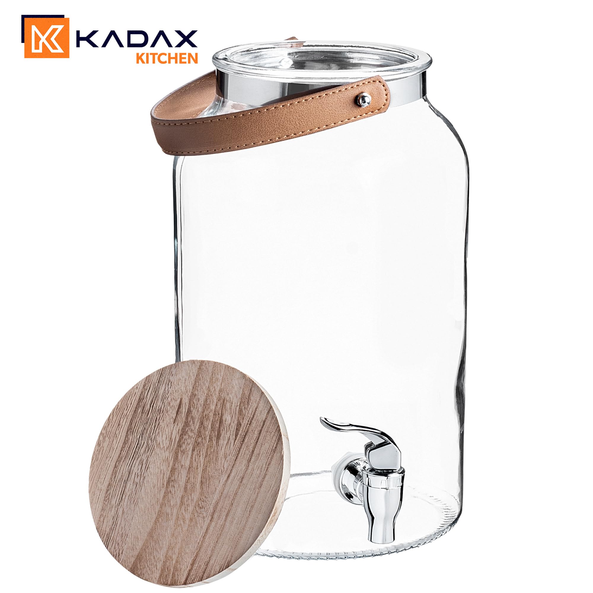 KADAX Dispenser per bevande da 5,6 litri, distributore di limonata con rubinetto e coperchio, grande erogatore di acqua in vetro, dispenser di succo, contenitore per bevande, contenitore in vetro