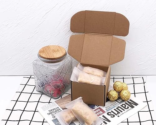 Miniatura 5 de Cajas de envío de 4 x 4 x 3 pulgadas, paquete de 25 cajas de cartón corrugado marrón para embalaje de pequeñas empresas, cajas para regalos de