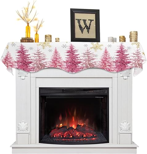 Snowflake Tree Fireplace Mantel Scarf Table Runner,Winter Garland Mantel Top Tablerunners Dresser Scarves Cover Decorations for Windows Party Living