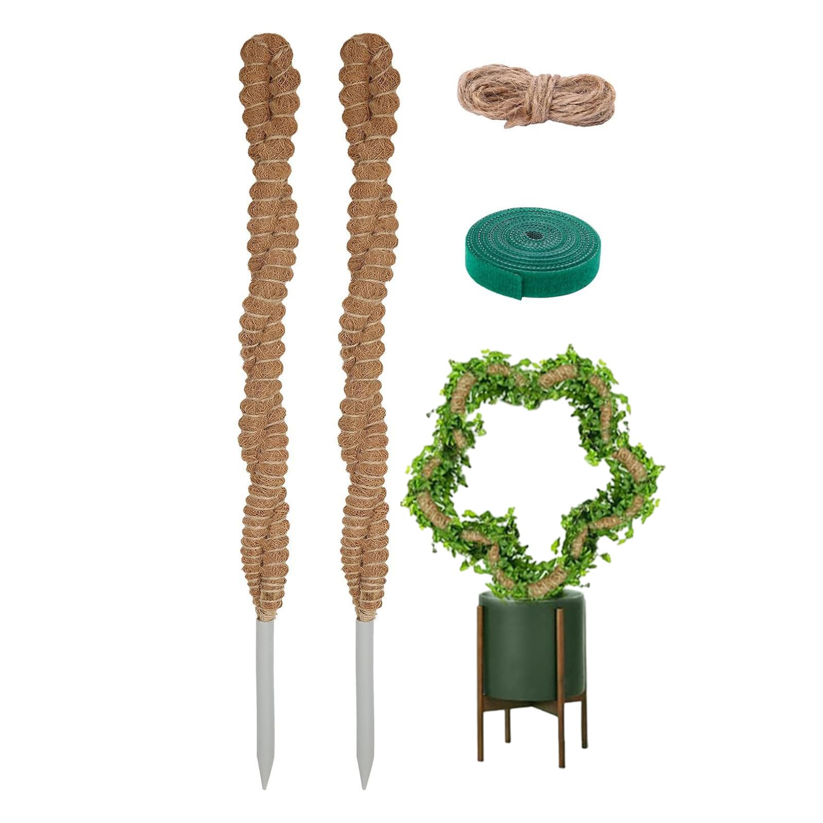 Lot de 2 piquets en mousse pour Monstera, 63,5 cm pour plantes d'intérieur flexibles, avec corde de 1,5 m, idéal pour les plantes grimpantes pour faire pousser des plantes