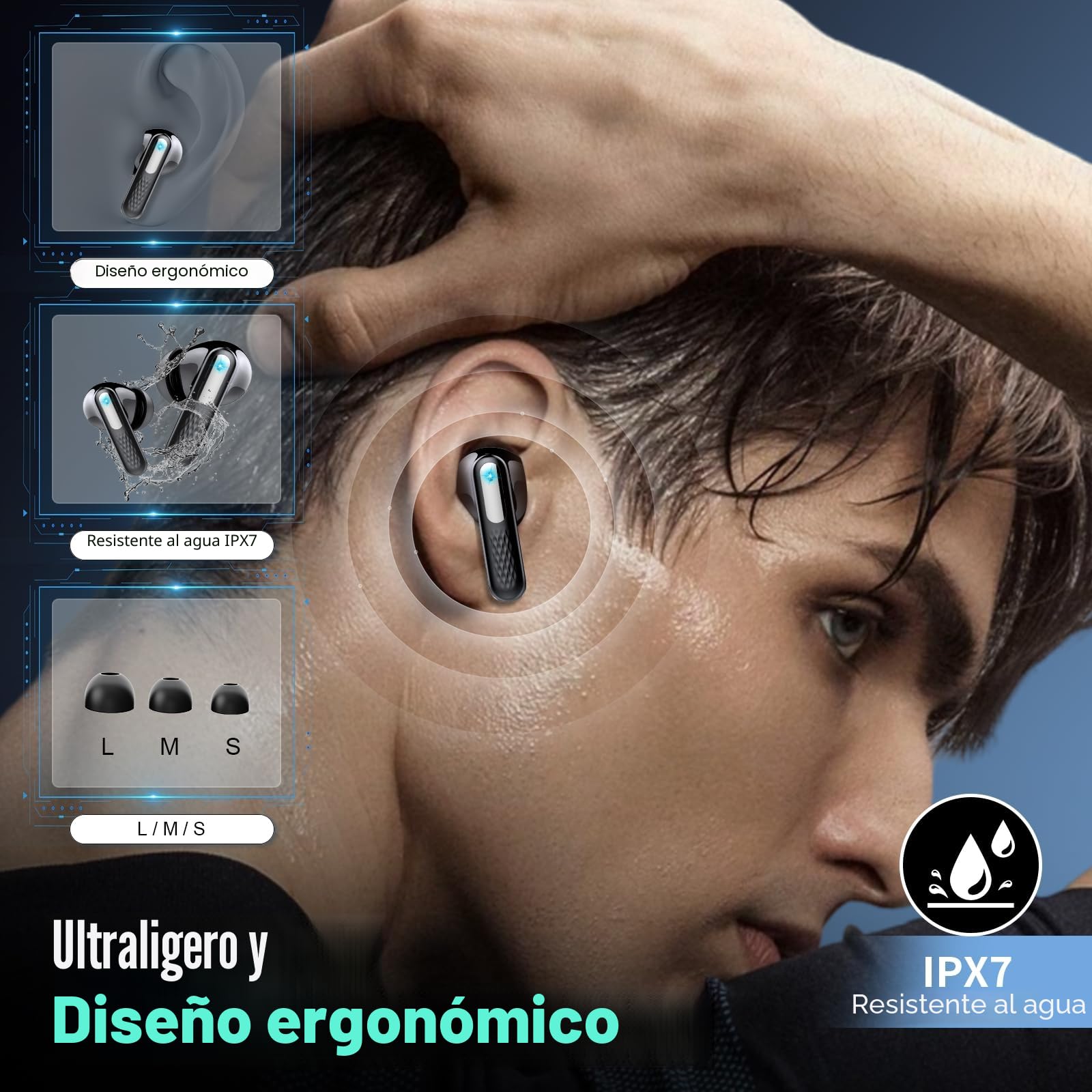 AI Auriculares Traductor en Tiempo Real con Pantalla Táctil LED, 3 en 1 Auriculares Traductores de Idiomas, 6 Modos Traducción con 164 Idiomas, Reducción de Ruido ANC+ENC, 5 Modos EQ, 48H, Negro