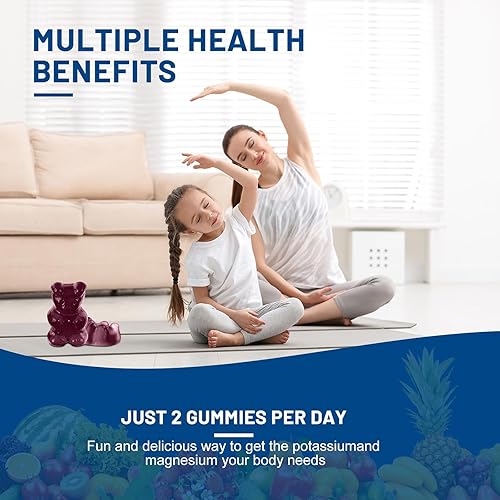 Miniatura 5 de Gomitas de suplemento de magnesio y potasio, glicinato de magnesio y citrato de potasio más coenzima Q10, DHA, D3, mineral y calcio para Zzz,