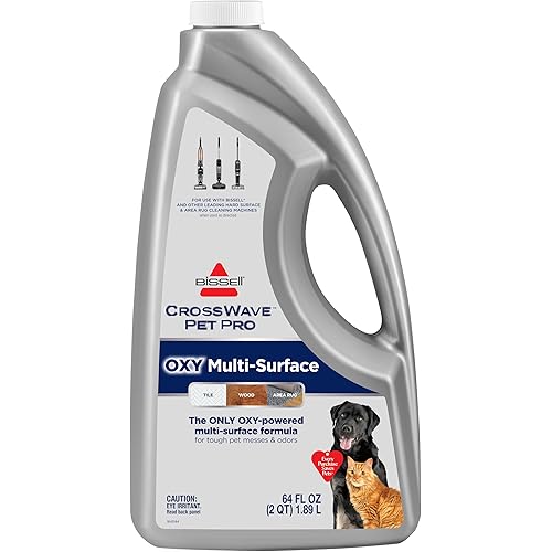 Bissell CrossWave PET PRO OXY Multi-Surface Formula, 40191, 64 oz, Removes Stuck-On Stains like Dirt, Grease, and Grime from Sealed Hard Floors and Grout, Patented Odor Elimation Technology