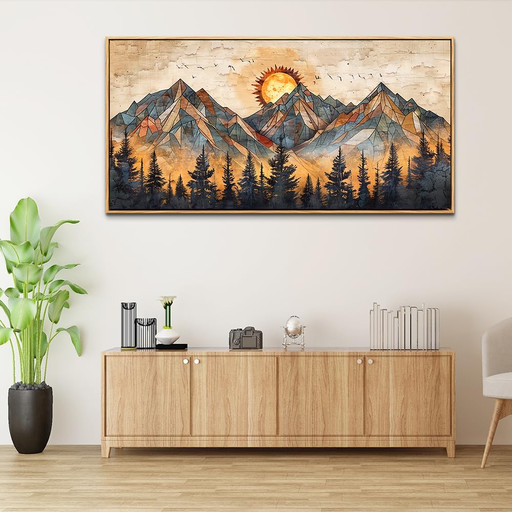 ZUITINGHUA Wood Framed Abstract Wall Art For Living Room Large Canvas Wall Decor For Office Bedroom Decorations Boho Wall Pictures Mountain Landscape Paintings Modern Home Mural Artwork 30x60 In