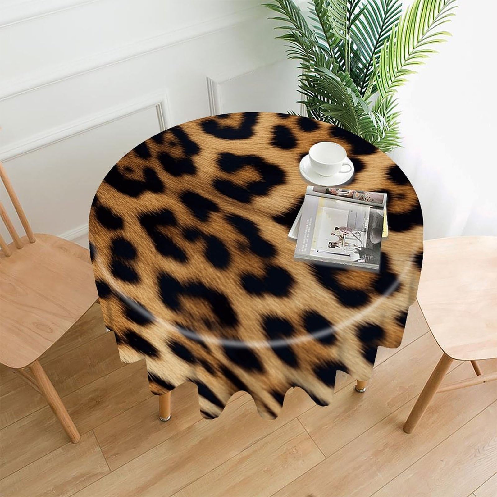 VstaDank Rough Leopard Print Tablecloth Easy to Clean Polyester Round Table Cover Washable Round Table Cloth Wrinkle-Free Circle Decoration Tablecloth for Kitchen Dining Room 60"
