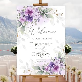 Elegant Purple Wedding Welcome Sign, Lilac Wedding Sign, Welcome Wedding Signs, Welcome to Our Wedding Sign, Wedding Signs for Ceremony, Personalized Wedding Welcome Sign