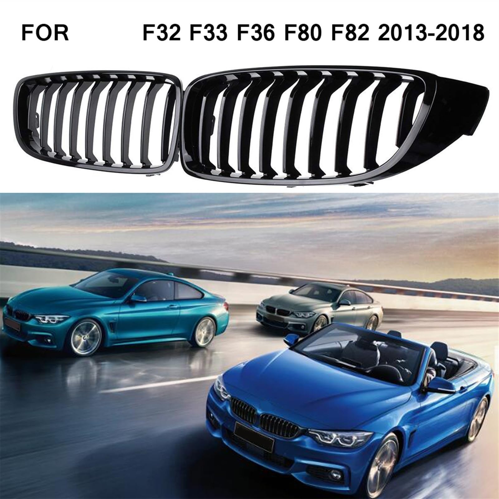 Czarna listwa przedniego grilla Grill w stylu M4, dla BMW, F32 F33 F36 F80 F82 2013-2018, kabrioletu Coupe 425i 430i 440i 435i Wymiana kratki chłodnicy samochodu
