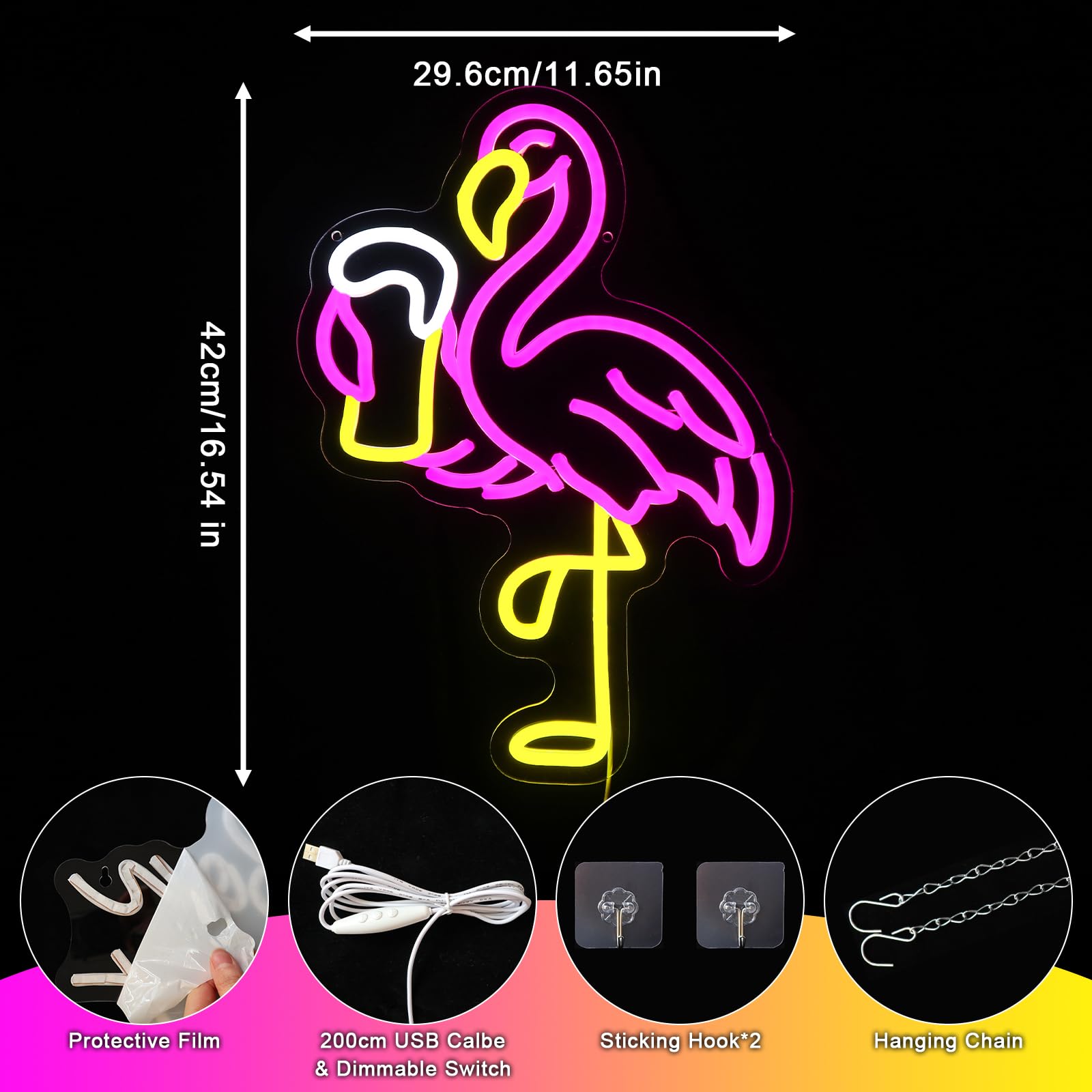 Segno al Neon Rosa di Fenicottero per Decorazione da Parete, Luce al Neon per Birra, Segno LED USB Regolabile per Bar, Casa, Pub, Camera da Letto, Ristorante, Rifugio Maschile, Negozio, Zona di