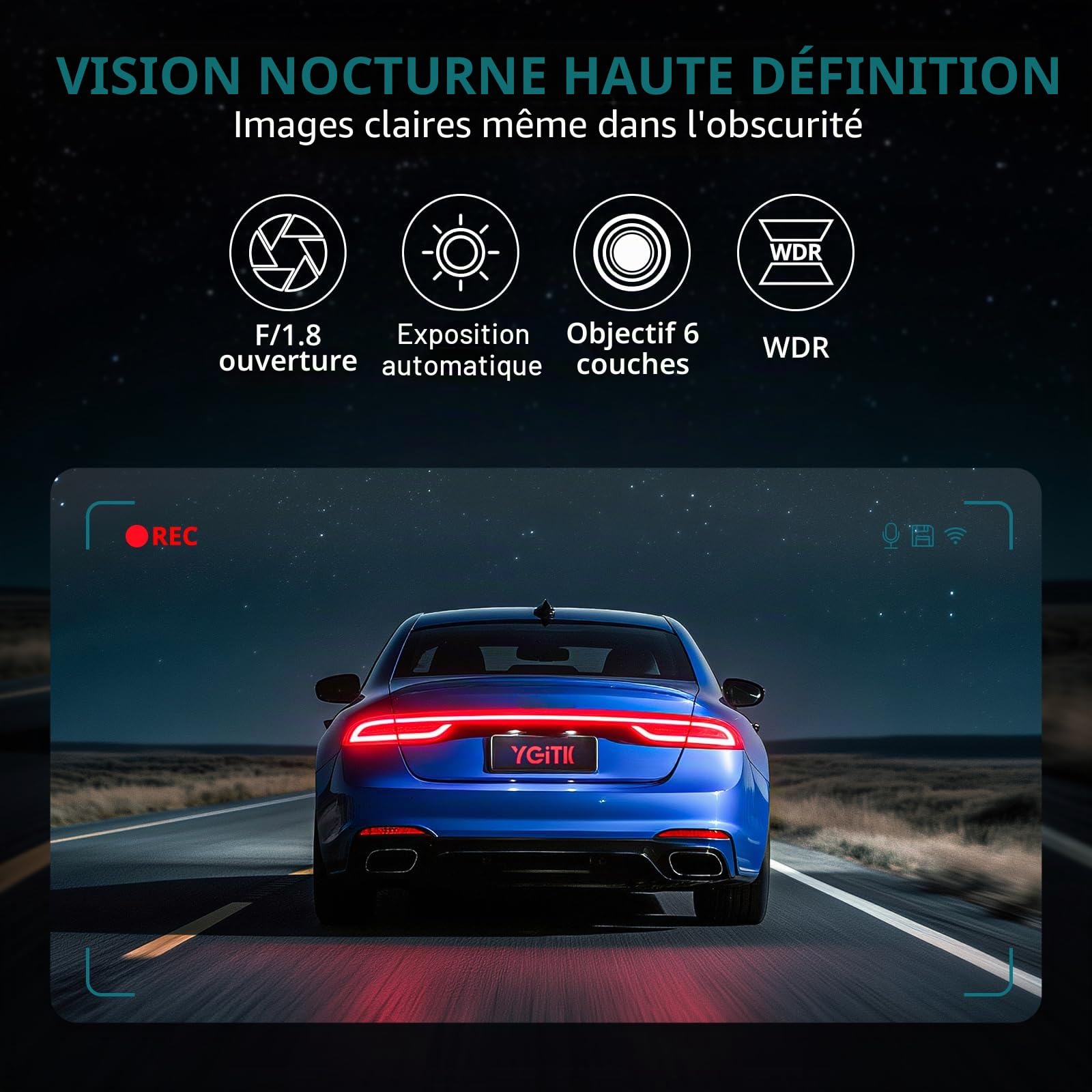 Dashcam Voiture Avant Arrière 2K avec WiFi & App, Caméra Embarquée Voiture Grand Angle 160°, Vision Nocturne F1.8, G-Sensor, Enregistrement en Boucle, Mode Parking 24H, Carte SD 32 Go Incluse