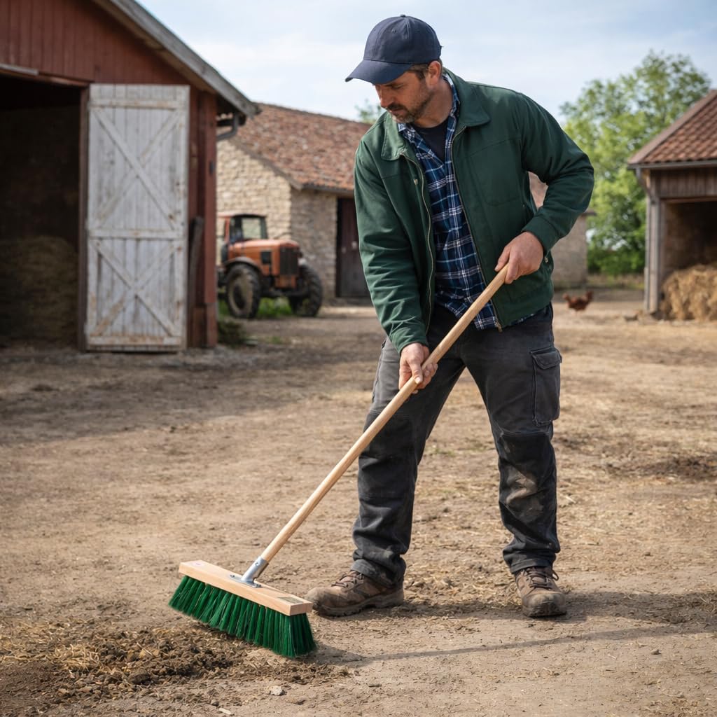 Profi Straßenbesen Extra Lange grüne Kunst Borsten 40cm Besen mit Stiel 160 | Robuste PT-Kunststoff-Borsten, Mit Geräte-Holzstiel 155cm Lang, Für Draußen, Für Groben Schmutz, Gartenbesen