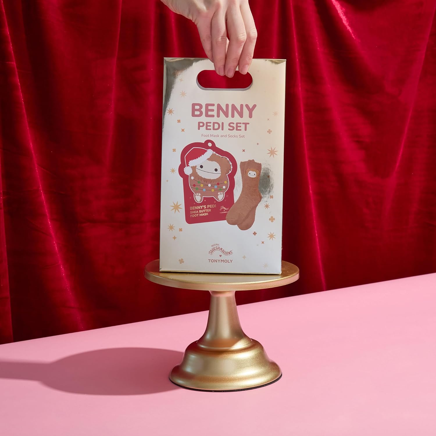 TONYMOLY x Squishmallows Benny Pedi Set - Shea Butter Foot Mask + Benny Pedi Shea Butter Foot Mask + Cam the Cat Plush Headband for Skincare Makeup,Washing Face, Makeup Application