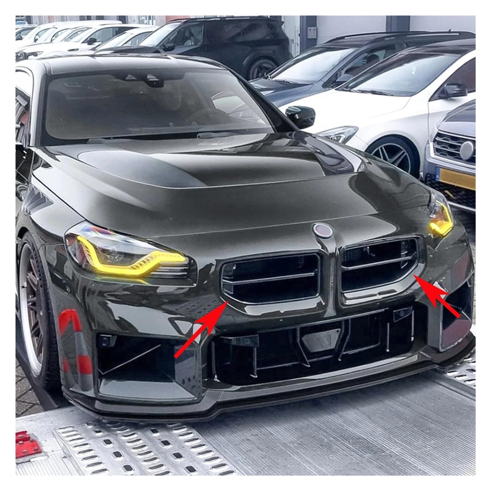 Griglia Anteriore Per BMW Per M2 G87 2023-2025 Paraurti Anteriore Rene Griglia Centro Mesh Kit Copertura Radiatore Nero Lucido Carbon Look Griglias Anteriores Auto(Glossy Black)