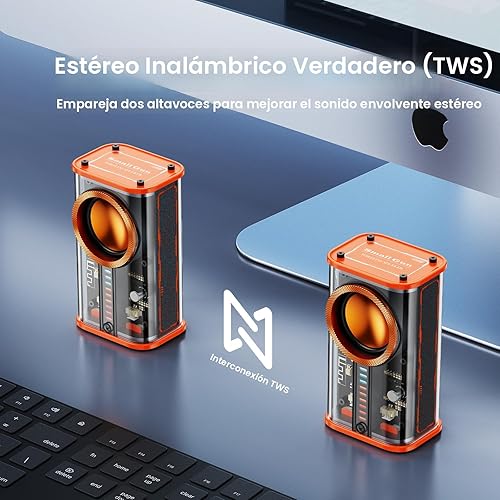 Miniatura 5 de Altavoz Bluetooth inalámbrico transparente Mini altavoz portátil con luces LED coloridas sonido estéreo TWS pequeños altavoces para oficina,