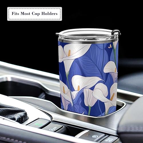 Miniatura 5 de Nature Calla Lily - Taza de café de acero inoxidable azul real con tapa con tapa de pajilla, taza de viaje para café caliente para acampar, vasos a