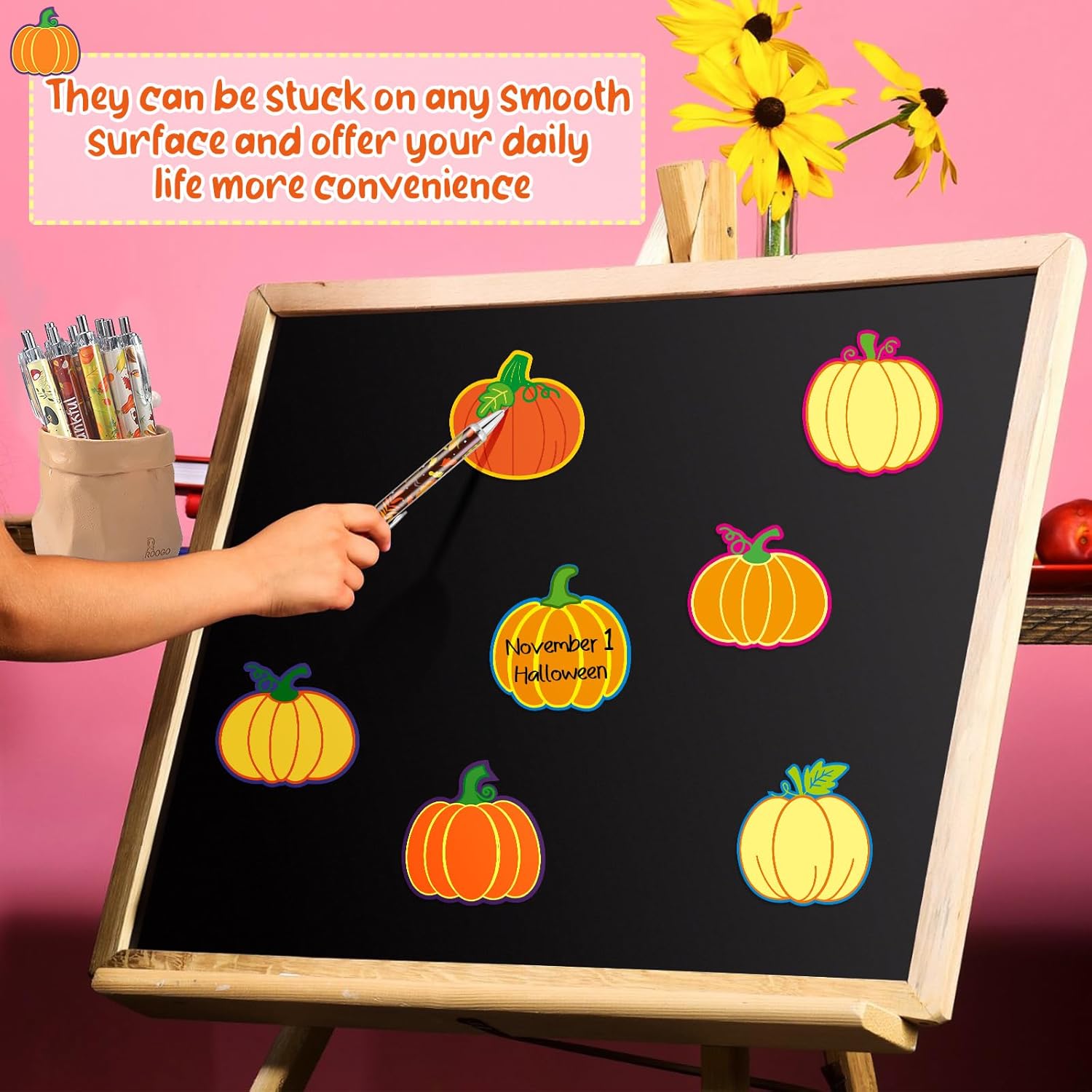 Qeeenar 80 Pcs Thanksgiving Leaf Sticky Notes and Pens Set, 40 Fall Pens 40 Pumpkin Self Stick Note Pads Autumn Ballpoint Pen for Thanksgiving Harvest Office Classroom Activity Party Supplies