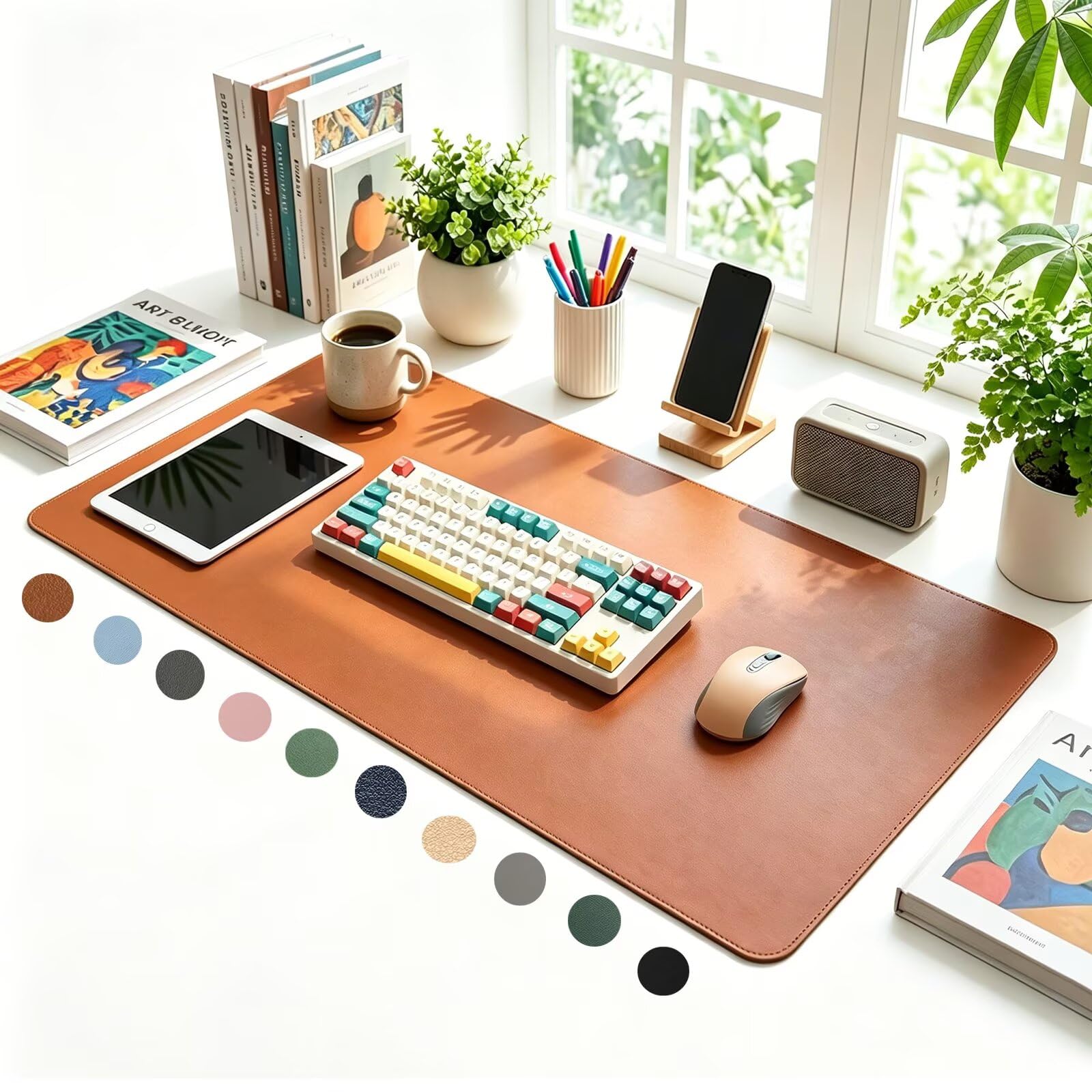 LCYFBE Non-Slip Desk Mat, Leather Desk Pad, Waterproof Large Mouse Pad, Easy Clean Laptop Mat for Desk, Desk Table Protector Mat, Brown Mouse Pad for Office/Home/Detor (38x68CM)