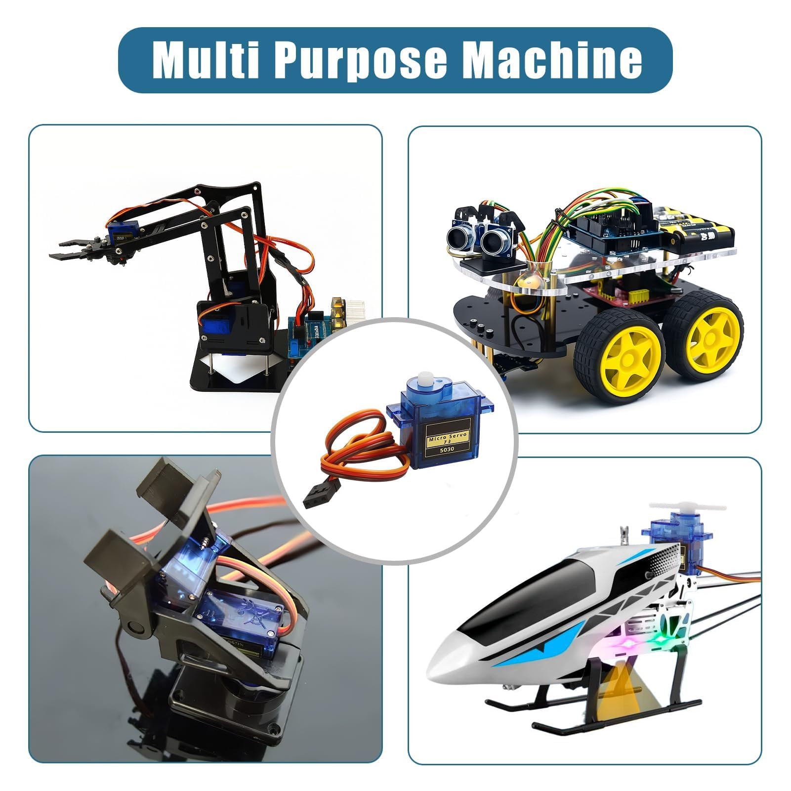 5 Unidades Servo Motor Micro 9G, SG90 Servo Para Arduino, Mini Servos Para Proyectos RC, Brazo Robótico, Helicópteros, Barcos Y Control De Vehículos, Ángulo De Control 180°, Azul. — view 6