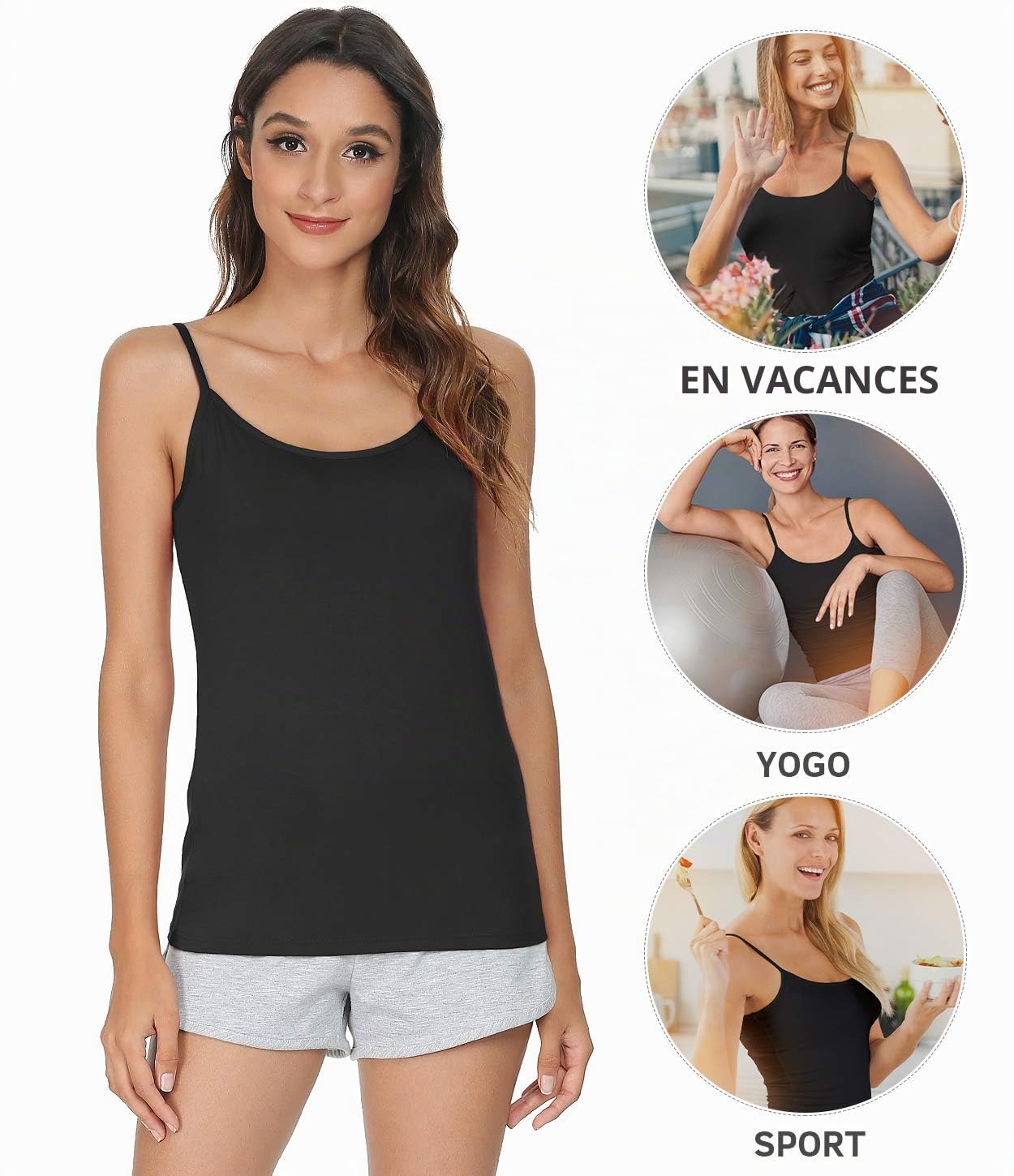vislivin Femme Débardeur Bretelles Spaghetti Ajustable Camisole de Base Camis Débardeur