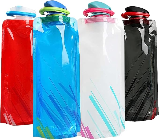 4-tlg Faltbare Trinkflasche Set - 700ml PE Wasserflasche | Für Sport & Reisen | Auslaufsicher