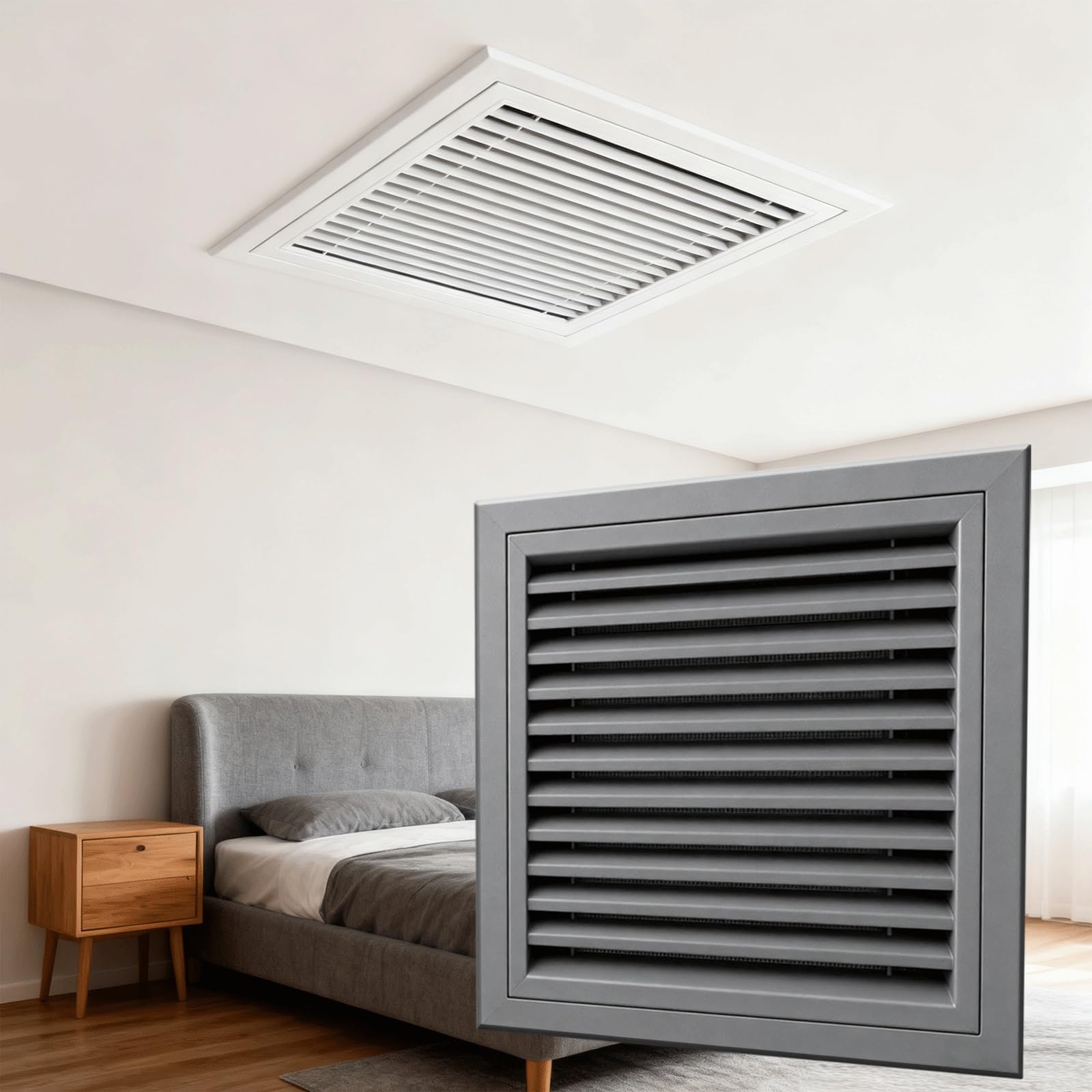 Cubierta de ventilación, Rejilla de Retorno de Aire Gris de 14x24 Pulgadas - Cubierta de conducto de fácil instalación para Pared Lateral y Techo, ventilación de Retorno de Aire frío con rej