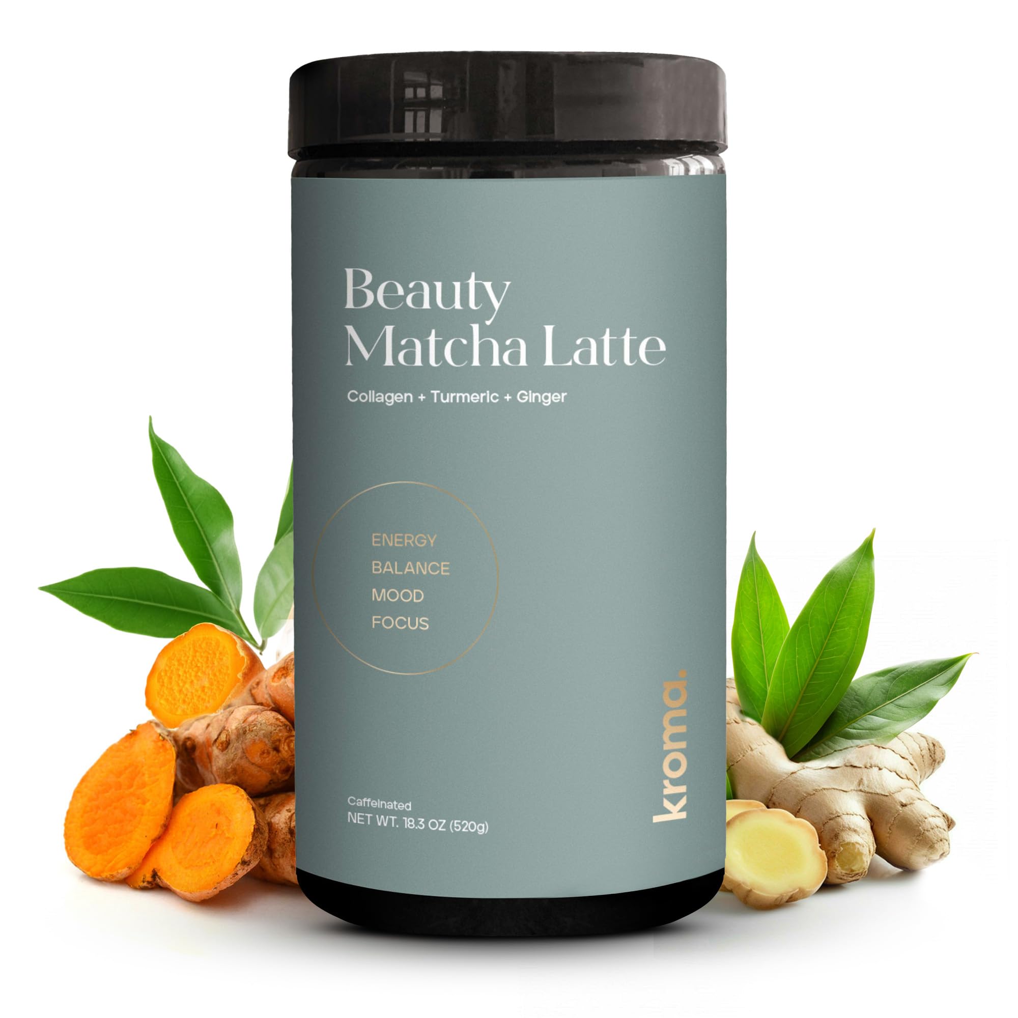 Kroma Beauty Matcha Latte Powder 17.75oz, 503g, 60 Servings – Ceremonial Grade Japanese Matcha Green Tea with Collagen, Ginger, Turmeric & Adaptogenic