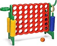 Vista 10 de KOTEK Juego gigante 4 en una fila, juego familiar jumbo de 4 en puntuación con deslizadores de liberación rápida, 42 anillos, lanzamiento de anillos