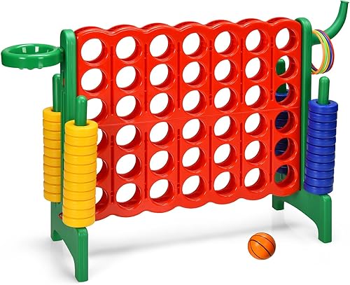 Miniatura 10 de KOTEK Juego gigante 4 en una fila, juego familiar jumbo de 4 en puntuación con deslizadores de liberación rápida, 42 anillos, lanzamiento de anillos