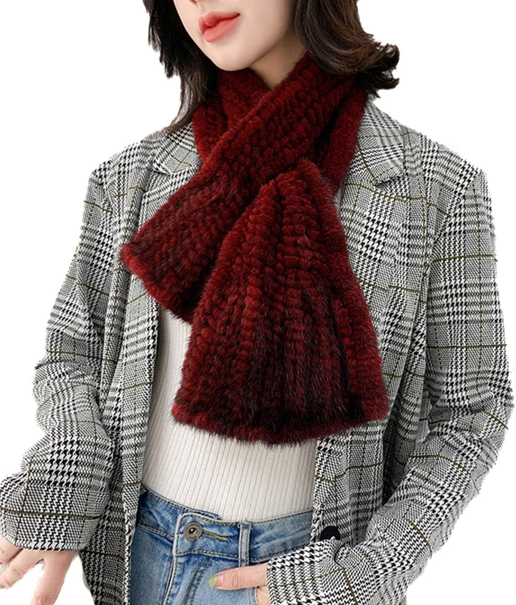 Scarf Genuine Mink Hair Neckerchief Women Knit Fishtail Scarves Winter Warm