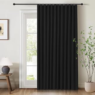 INOVADAY 100% Blackout Curtains for Bedroom, Black Out Curtains 84 Inch Long, Clip Rings Linen Blackout Drapes, Thermal Insulated Room Darkening for Living Room, 1 Panel - Black,W102xL84 - Amazon product rated Grade A