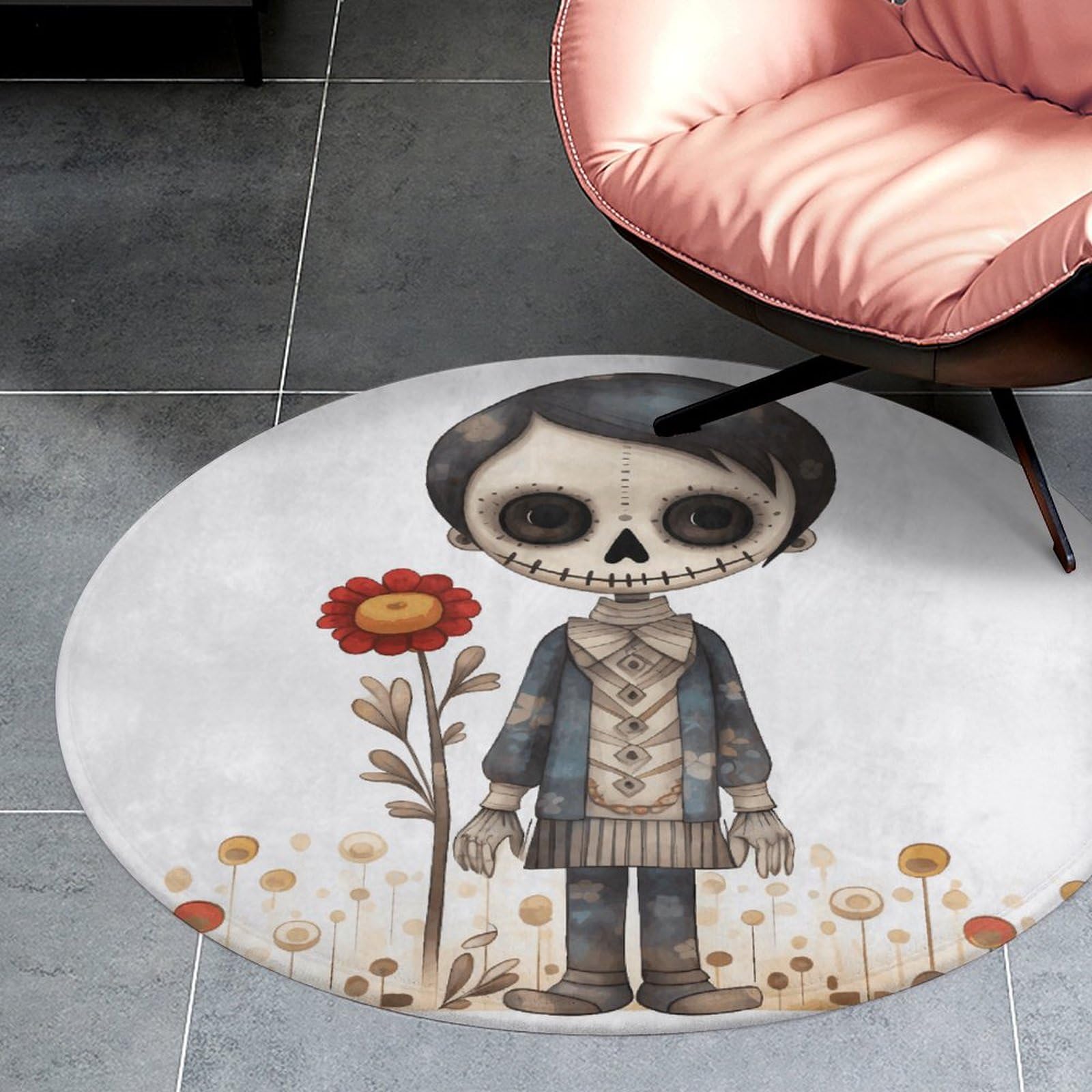 Tapis rond doux tête de mort pour salle de bain