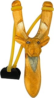 UNIORNA Handcarved Handrawn Wooden Carved Animal-Shaped Cool Slingshot Set for Outdoor Catapult Game (with a Spare Rubber)