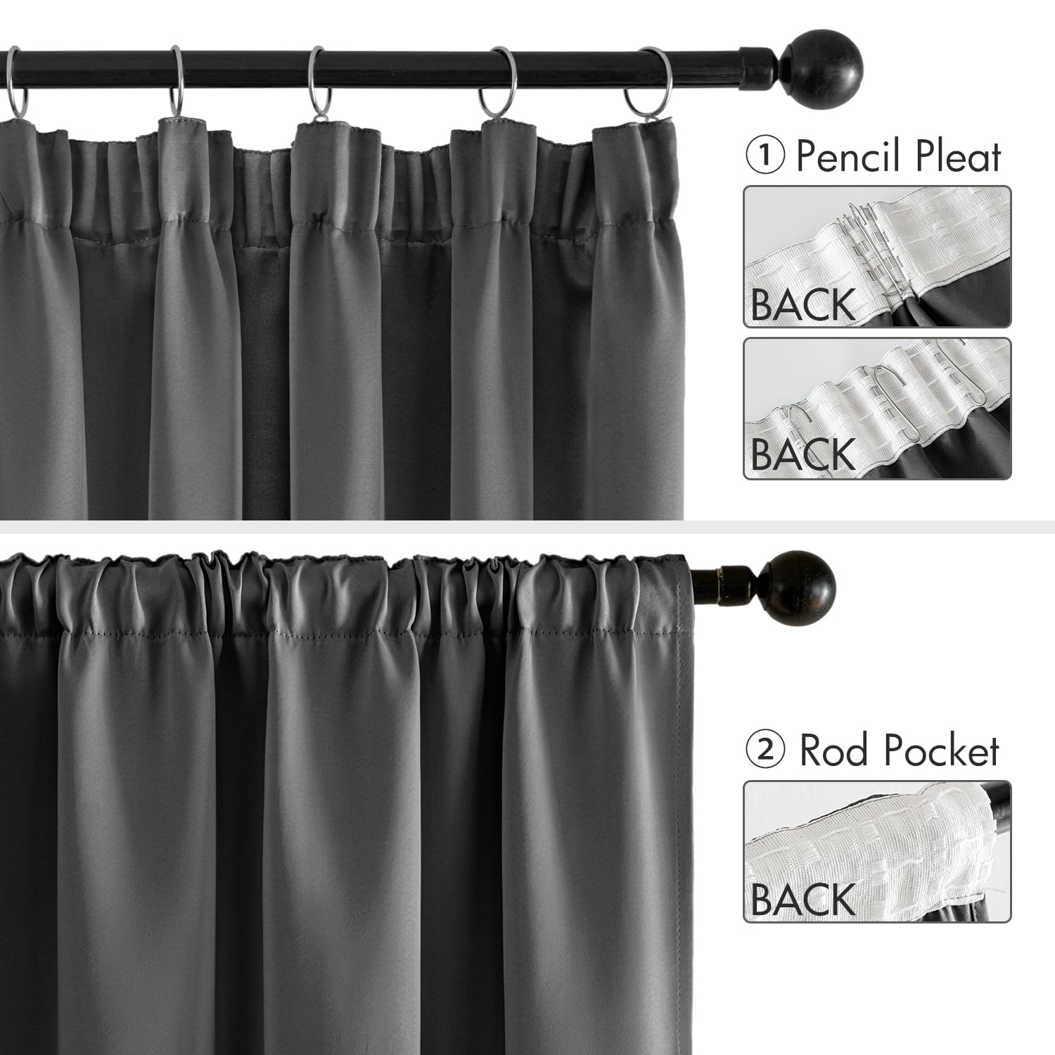 MIULEE Tende oscuranti isolanti fettuccia 2pz L140xA300 Grigio | Tende oscuranti termiche con fettuccia decorativa, tessuto isolante freddo/caldo, adatte per soggiorno e camera da letto