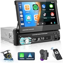 Pantalla 9 Pulgadas Para Auto Radio Coche 1 DIN Apple Carplay Android Auto con 7 Pulgadas Pantalla Táctil Plegable, Pantalla para Coche Bluetooth, Autoradio con Mirror Link USB/TF/AUX +Cámara Trasera AHD