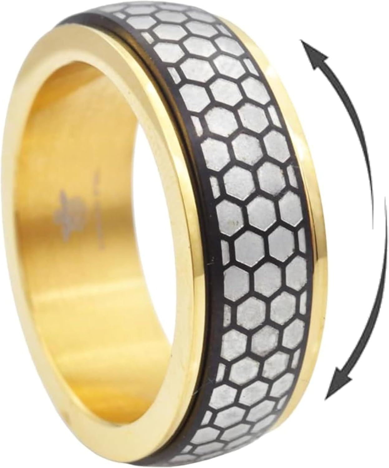 BLACKJACK Men’s Textured Spinner Ring, Fidget Ring, Anxiety Ring, 316L Stainless Steel Ring Gold/Black/Blue/Black & Blue/Black & Gold, Simple Jewelry Gifts