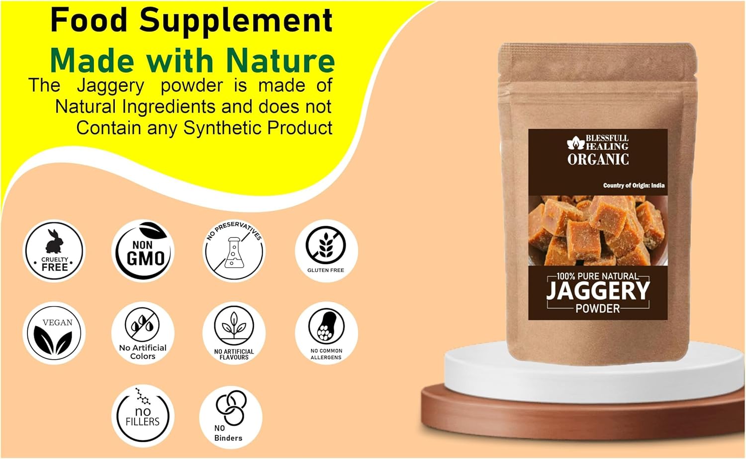 Blessfull Healing Organic Jaggery Powder 100% Pure Natural 200 Gram / 7.05 oz