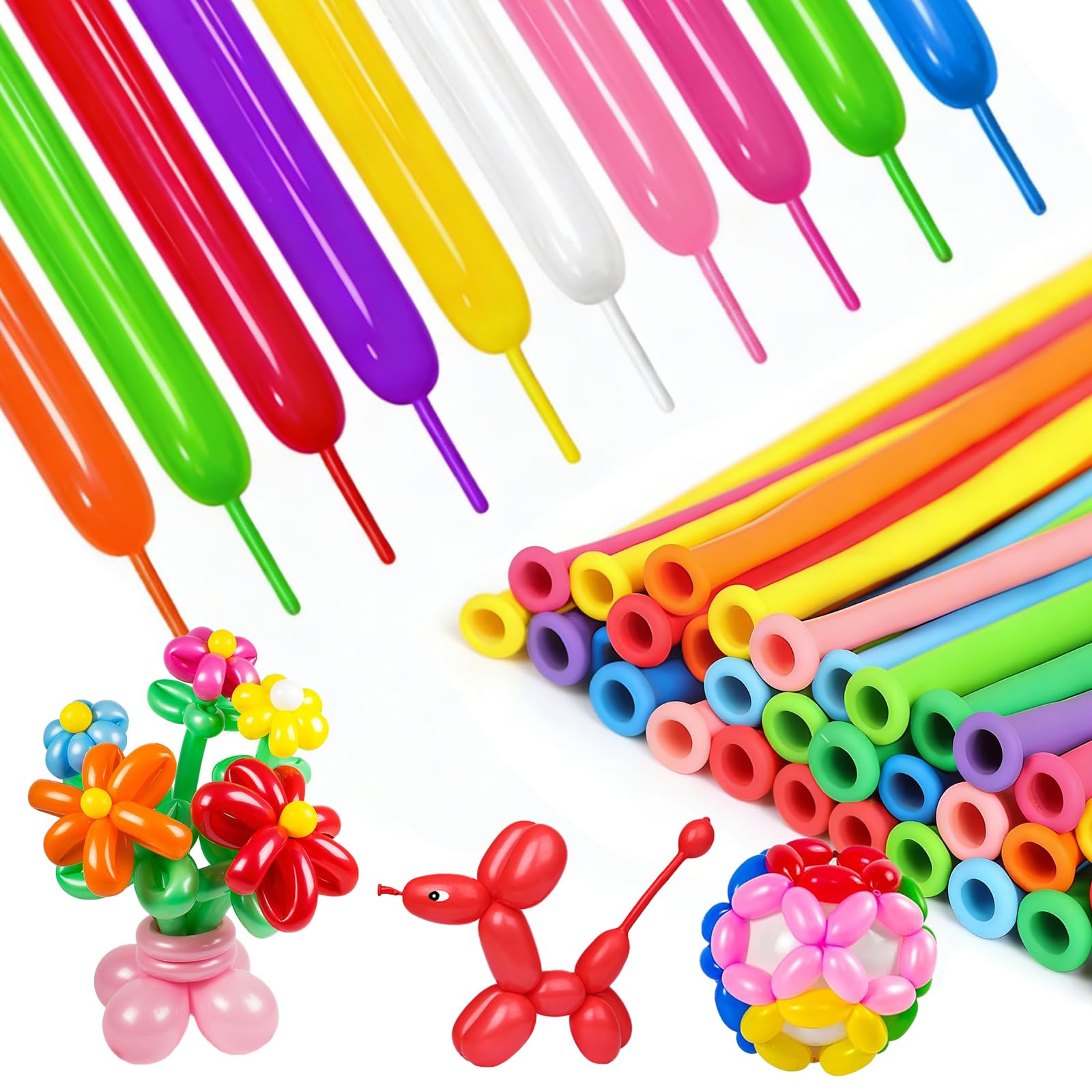 Wanheart 100 Pcs 260Q Long Balloons, Modeling Balloons for Animal Shapes, Twisting Mixed Colored Balloon Arch Decor for Birthday, Wedding, Christmas, Party Decorations