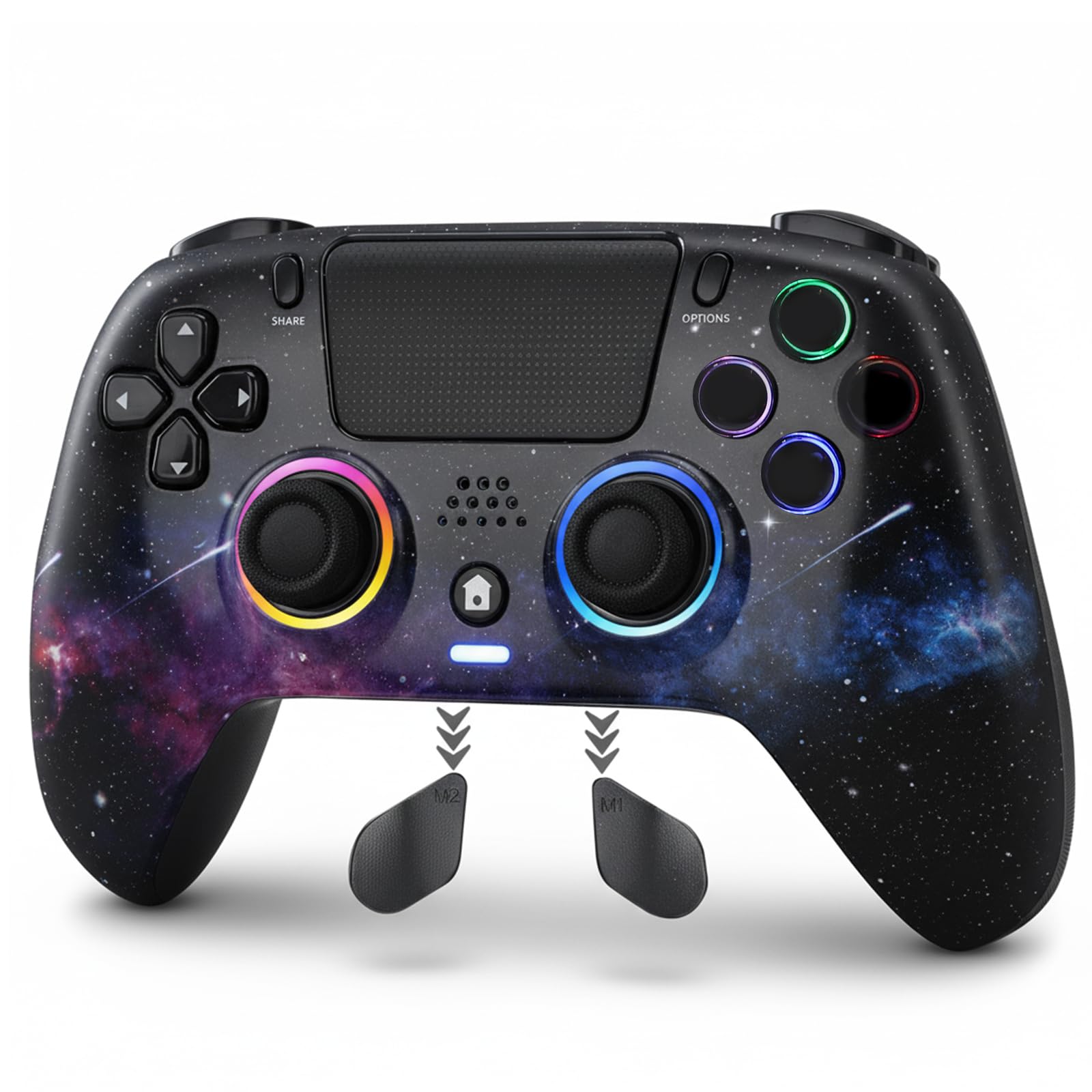 DuLingKer Mando Inalámbrico con Hall Effect Compatible para PS4/Pro/Slim | Game Bluetooth Mandos Gamepad con Efecto Hall Joysticks/Trigger(Sin Deriva) Vibración, Luz RGB, Audio/Micrófono, Botón M1/M2