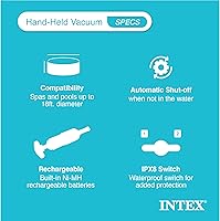 Vista 3 de Intex Aspiradora de piscina portátil recargable con mango telescópico de 94 pulgadas y 2 cabezas de cepillo intercambiables para piscinas