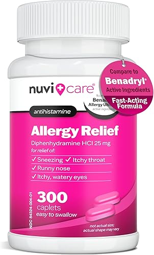 Tabletas para aliviar la alergia Tabletas antihistamínicas de difenhidramina de 25 mg para secreción nasal, estornudos, picazón en los ojos y