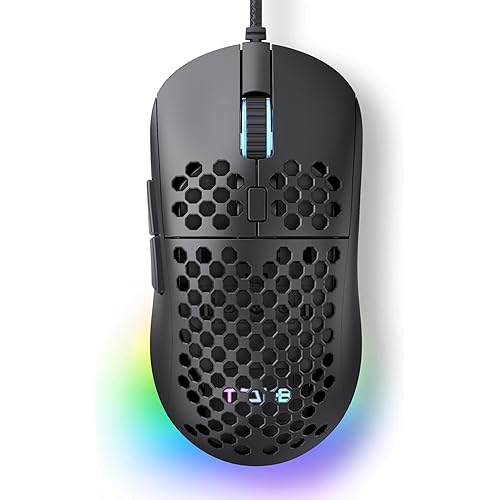 TMKB Falcon M1SE Ultralight Honeycomb Gaming Mouse, High-Precision 12800DPI Optical Sensor, 6 Programmable Buttons, Customizable RGB, Drag-Free Paracord, Ergonomic Wired Gaming Mouse - Matte Black