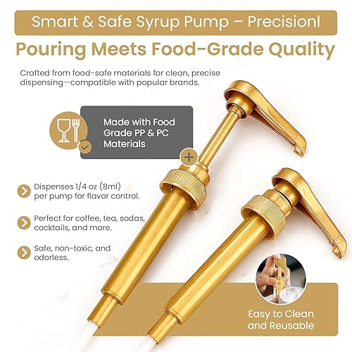 Miniatura 2 de Bombas de jarabe de café doradas, bomba dispensadora para botellas de jarabe, bomba de jarabe saborizante de café, se adapta a botellas de 25.4