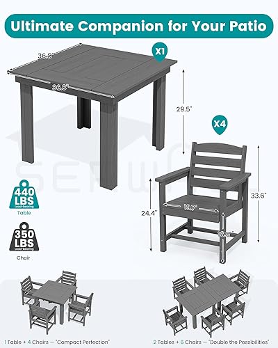 Vista 2 de SERWALL Juego de comedor al aire libre para 4, mesa cuadrada de polietileno de alta densidad y sillas para todo tipo de clima, juego de comedor