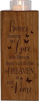 LifeSong Milestones Memorial Funeral Candle Holder - in Loving Memory for Loved One Solid Cherry Wood Funeral Bereavement Handcrafted Keepsake Gift 8in Because Someone Butterflies