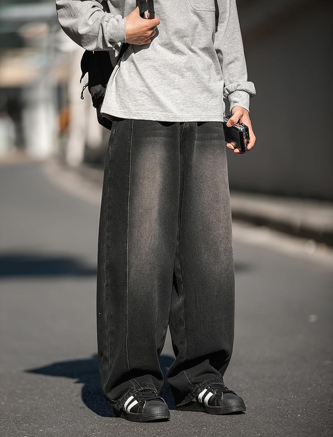 Mens Wide Leg Jeans Mid Rise Baggy Skater Jeans Casual Loose Hip Hop Barrel Denim Pants Streetwear - Image 4