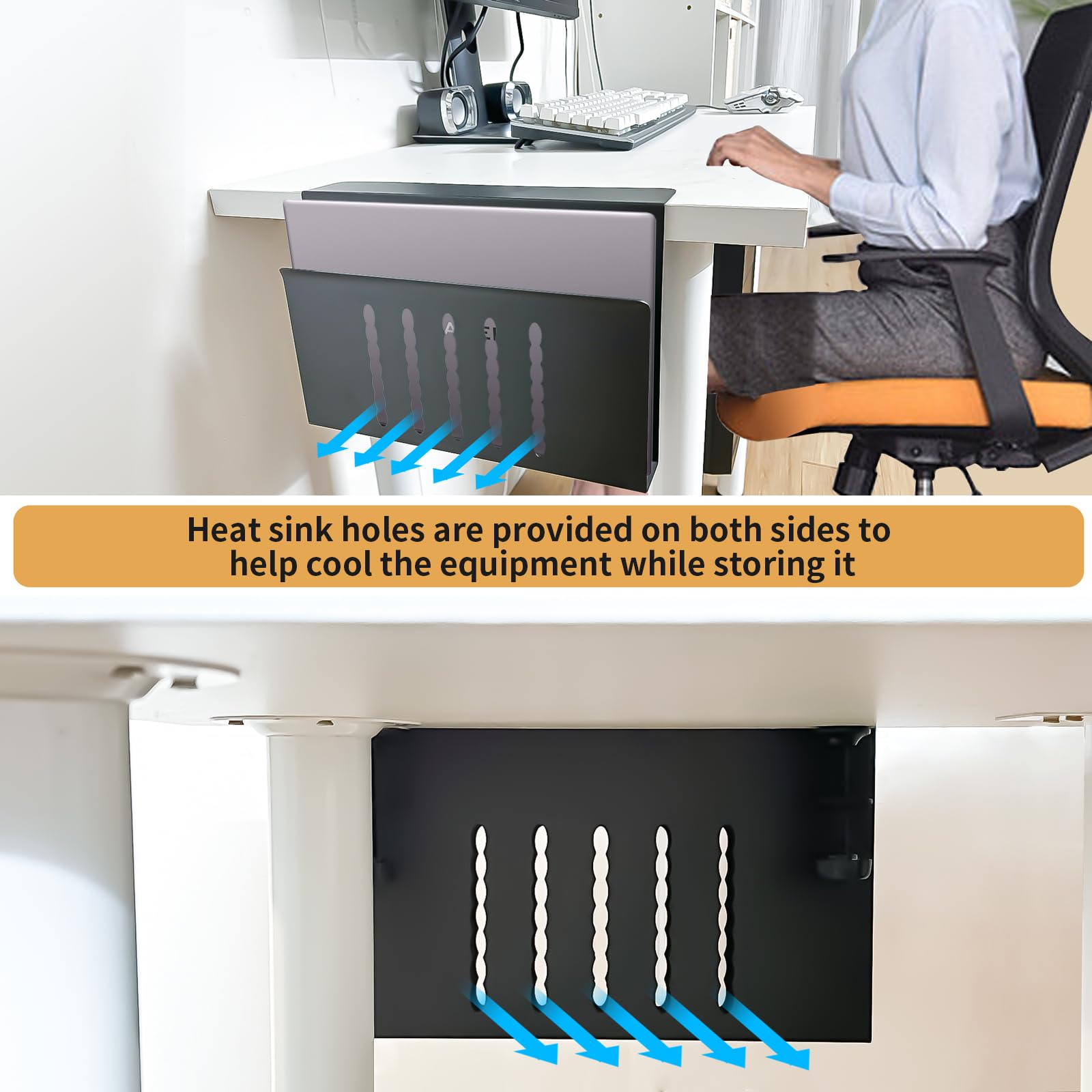 Metalen Kabel Management Box voor Onder Bureau - Geen Boren nodig